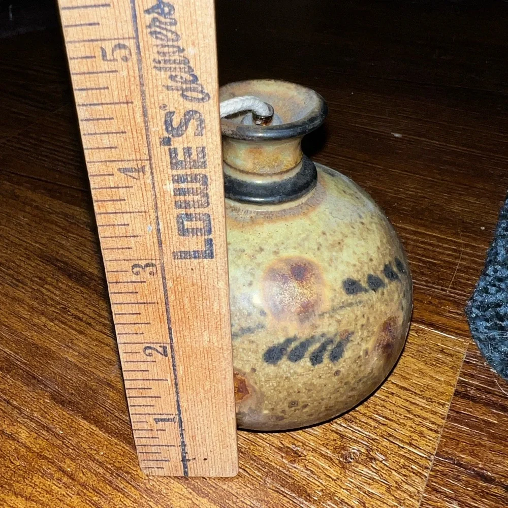 Vintage Stoneware Floral Pottery Vase/ Clay Oil Lamp - Picture 10 of 11